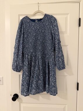 Women’s Blue Floral Long-Sleeve Dress